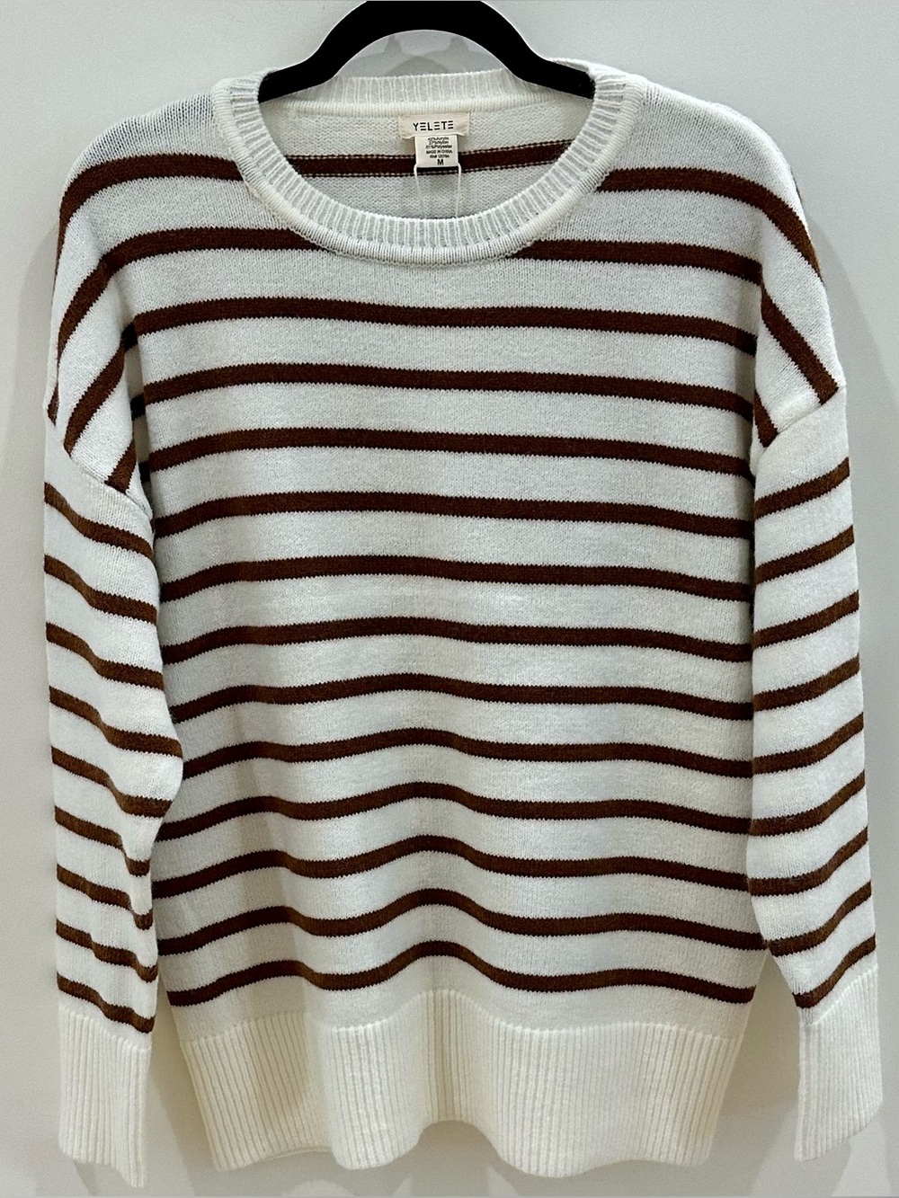 NWT Yelete Brown Stripes Crewneck Sweater Size M